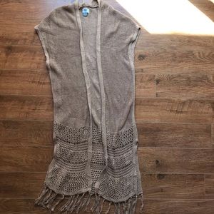 Longline knit fringe sleeveless coverup